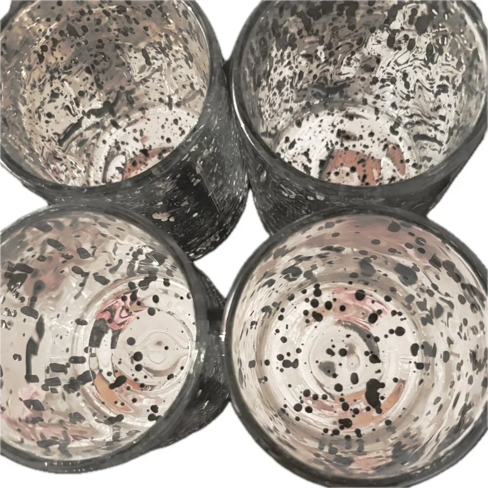 4 Mercury Glass Candle Holders Holiday Decor Embossed Snowflakes  New